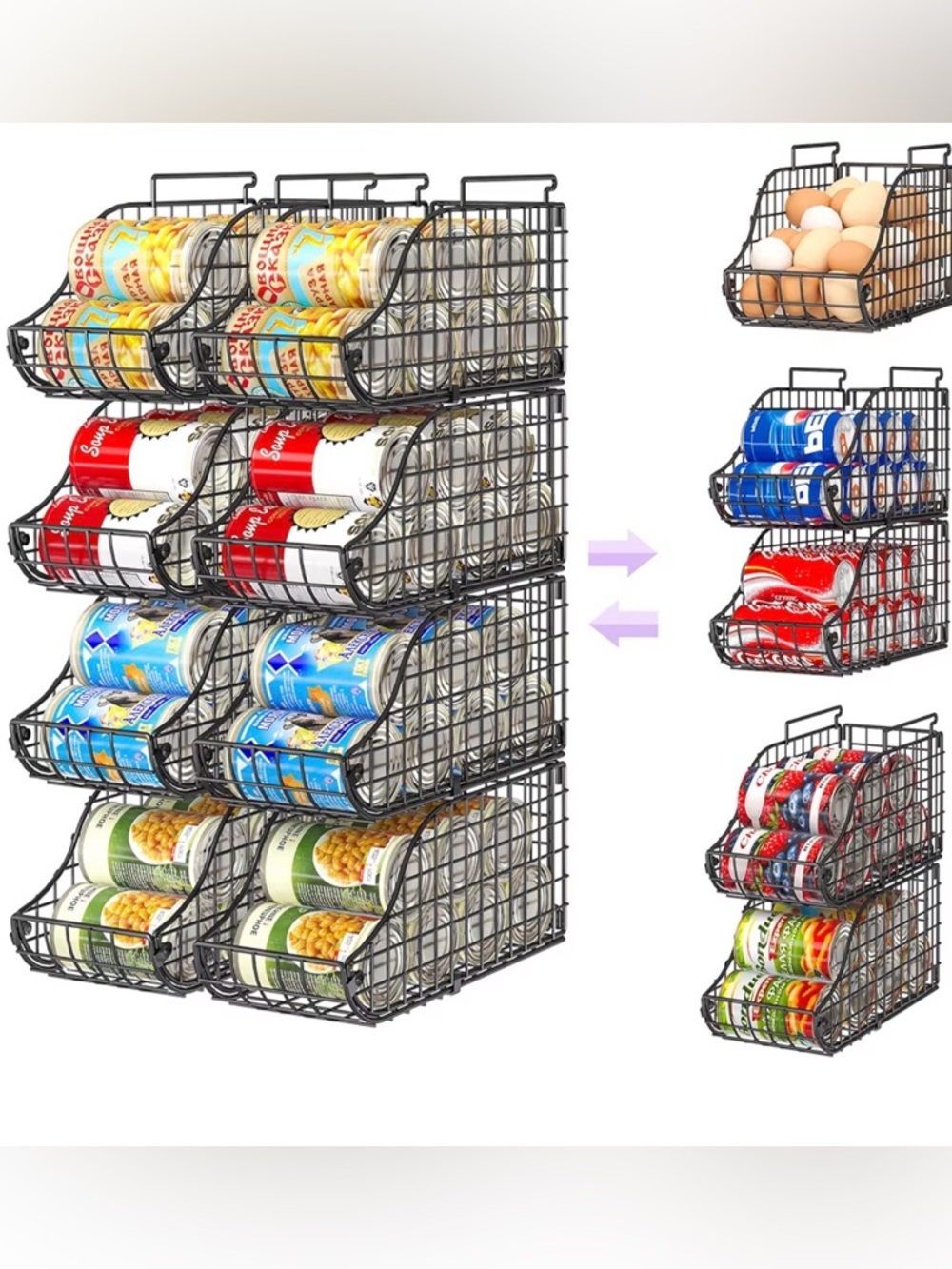 8-Pack Can Organizer for Pantry, Stackable Cabinet Food Shelves for Fridge